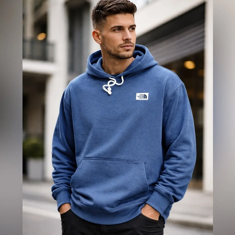 The North Face men’s Hoodie size XXL Blue Patch Logo Pullover Standard Fit
